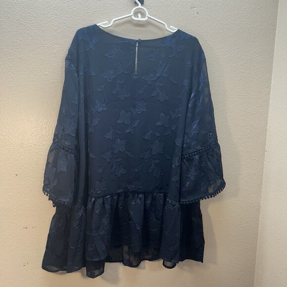 Solitaire Tunic Top Sz 3X Blue Floral Burnout Flutter Sleeves Boho Tiered Peplum - Picture 4 of 6